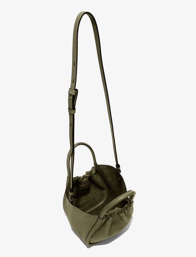 Interior image of Small Ruched Crossbody Tote in OLIVE