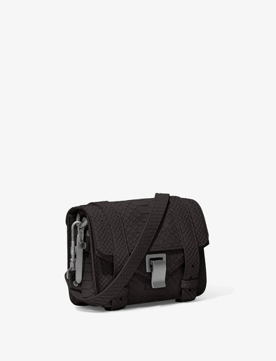 Side image of Carved Python PS1 Mini Crossbody Bag in BLACK
