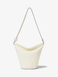 Front image of Leather Spring Bucket Bag in IVORY with strap extended