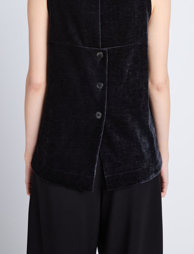 Detail image of model in Mila Cowl Top In Chenille Suiting in black