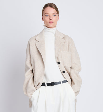 Front cropped image of model wearing Amalia Blazer in OAT