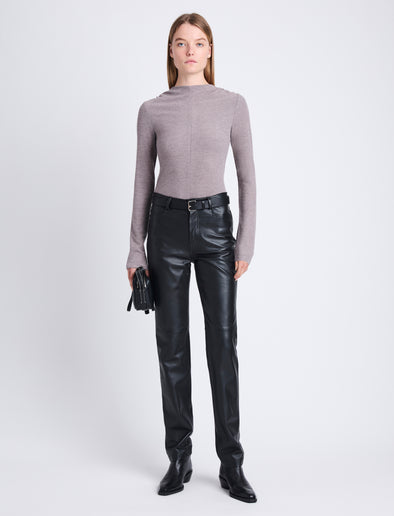Front image of model wearing Leather Straight Pants in BLACK