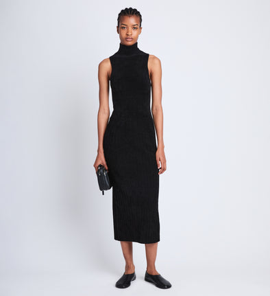 Front full length image of model wearing Dylan Turtleneck Dress in BLACK