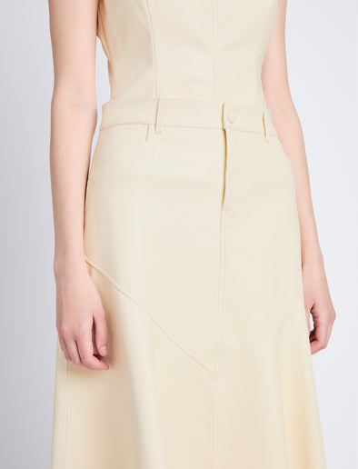 Detail image of model in Jesse Skirt In Faux Leather in parchment