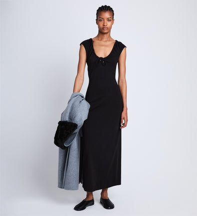 Front full length image of model wearing Nina Dress in BLACK