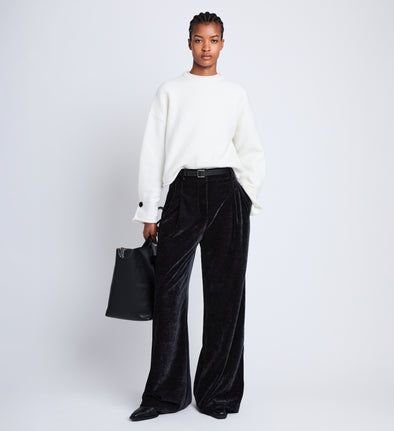 Front full length image of model wearing Aria Pant in BLACK