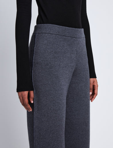 Front full length image of model wearing Grace Pant in DARK GREY/ BLUE without sweatshirt