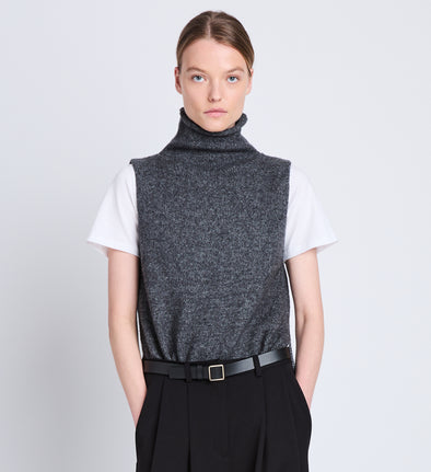 Front cropped image of model wearing Lily Turtlneck in GREY MELANGE