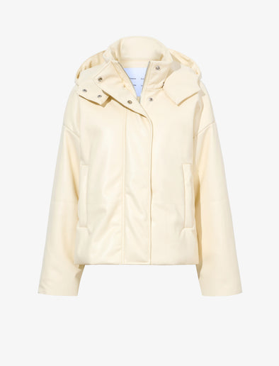 Flat image of Daylia Jacket In Faux Leather in parchment unbuttoned
