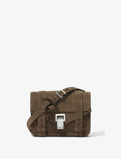 Front image of Suede PS1 Mini Crossbody Bag in TEAK