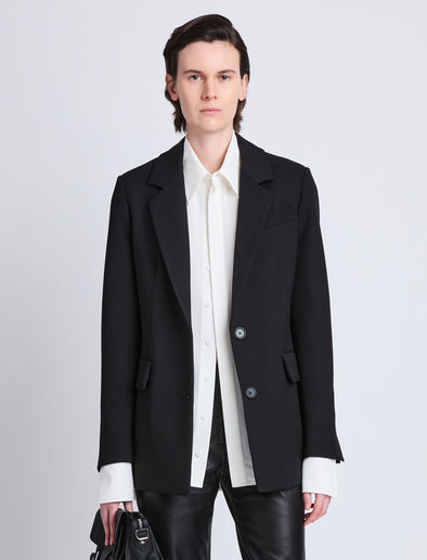 Cropped front image of Eva Jacket In Tropical Wool in BLACK