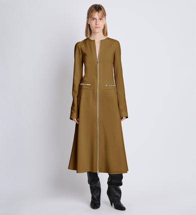 Front image of model wearing Joanne Dress In Matte Viscose Crepe in fatigue