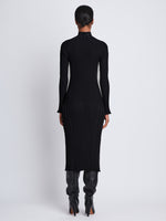 Back full length image of model wearing Midweight Viscose Rib Knit Dress in BLACK