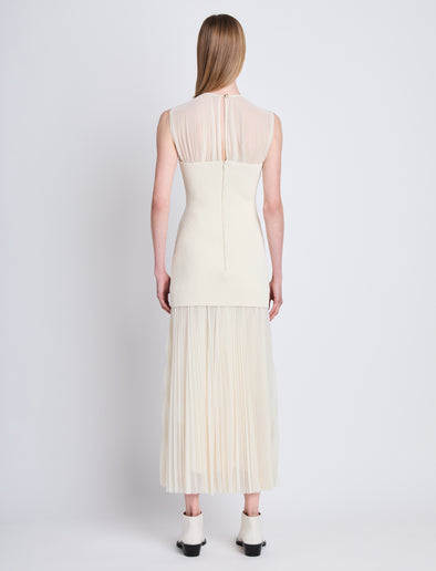 Back full length image of model wearing Niki Dress in ECRU