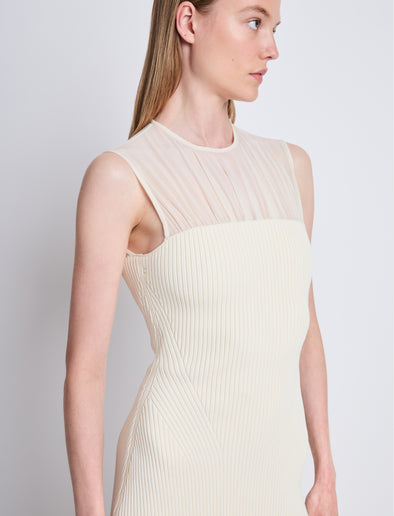 Detail image of model wearing Niki Dress in ECRU
