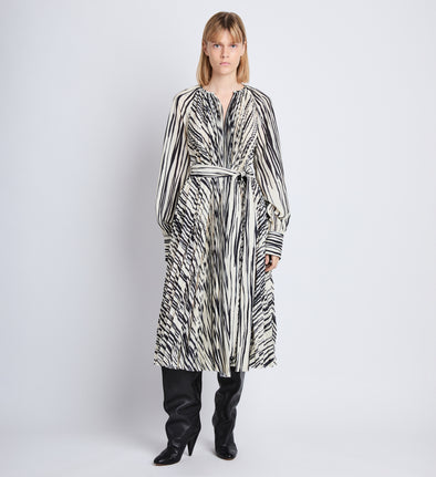 Front full length image of model wearing Carol Dress in ECRU MULTI