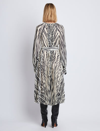 Back full length image of model wearing Carol Dress in ECRU MULTI