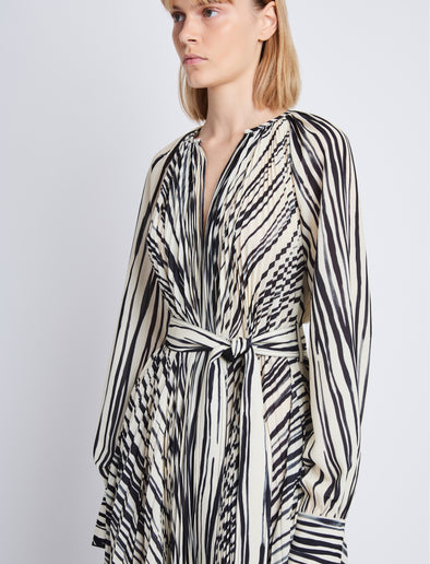 Detail image of model wearing Carol Dress in ECRU MULTI