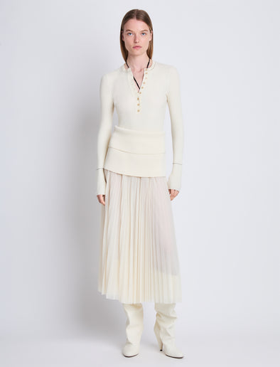 Front full length image of model wearing Agnes Henley Sweater in IVORY