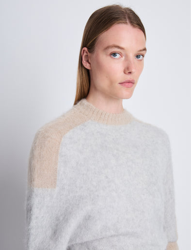 Detail image of model wearing Patti Sweater in LIGHT GREY MULTI