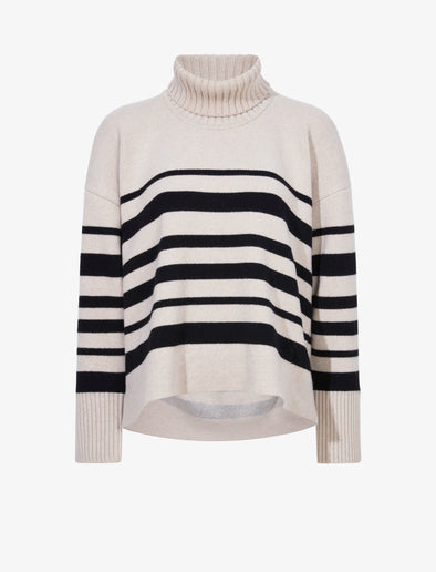 Still Life image of Sandra Turtleneck In Striped Doubleface Cashmere in OATMEAL MULTI