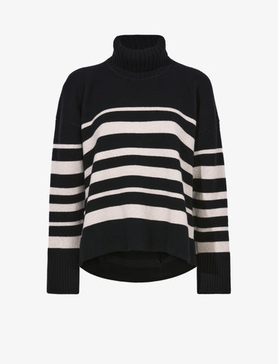 Still Life image of Sandra Turtleneck In Striped Doubleface Cashmere in BLACK MULTI