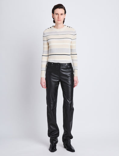 Front full length image of model wearing Judy Sweater in ECRU MULTI