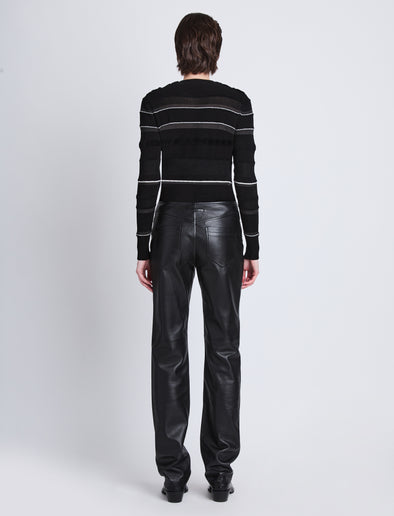 Back full length image of model wearing Judy Sweater in BLACK MULTI