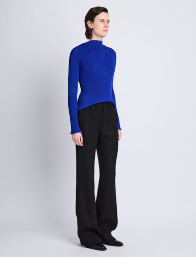 Side full length image of model wearing Camille Top in COBALT