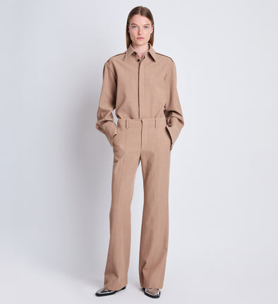 Front full length image of model wearing Barbara Pant In Melange Wool in KHAKI MELANGE