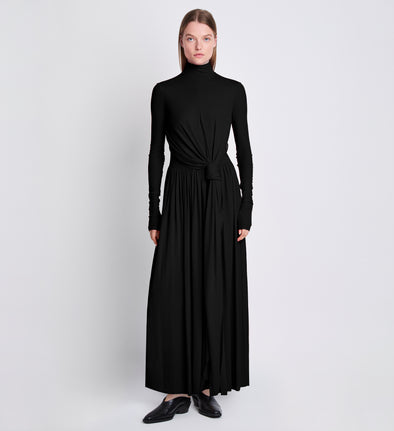 Front full length image of model wearing Meret Dress in BLACK