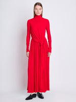 Front full length image of model wearing Meret Dress in RED