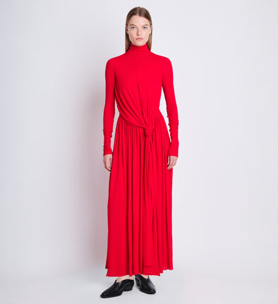 Front full length image of model wearing Meret Dress in RED