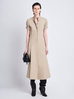 Front full length image of model wearing Tracey Dress in KHAKI
