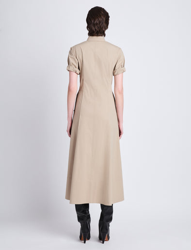 Back full length image of model wearing Tracey Dress in KHAKI