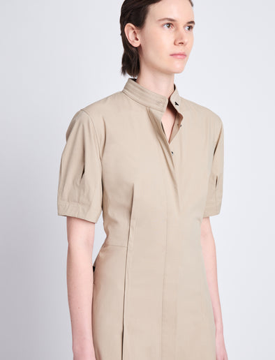 Detail image of model wearing Tracey Dress in KHAKI