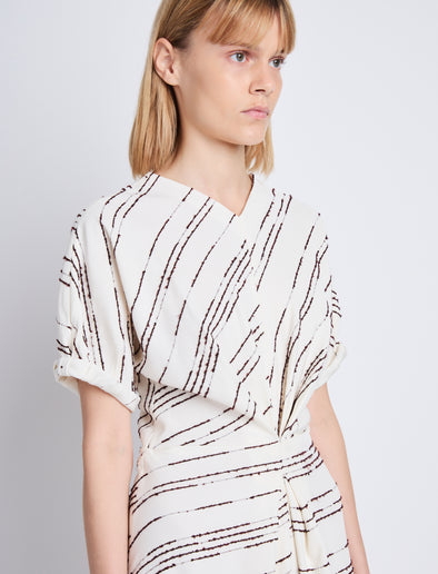 Detail image of model wearing Vivienne Asymmetrical Dress in WHITE MULTI