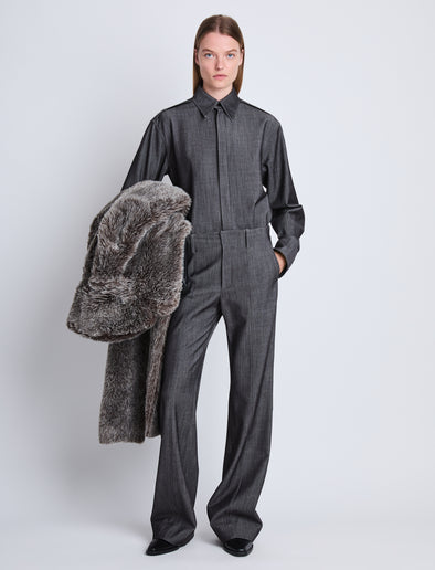 Front full length image of model wearing Maya Shirt In Melange Wool in GREY MELANGE