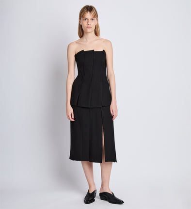 Front full length image of model wearing Diane Skirt in BLACK