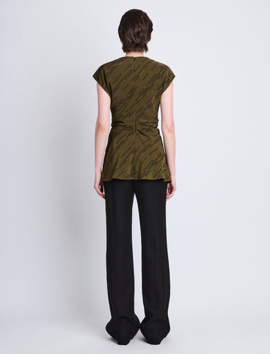 Back full length image of model wearing Stella Top in OLIVE MULTI