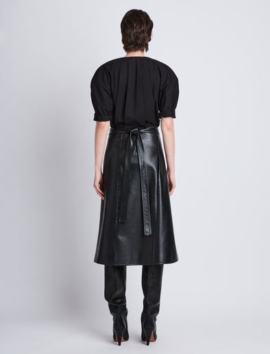 Back full length image of model wearing Georgia Top In Eco Poplin in BLACK