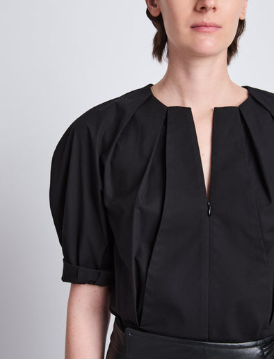 Detail image of model wearing Georgia Top In Eco Poplin in BLACK