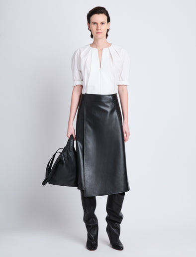 Front full length image of model wearing Georgia Top In Eco Poplin in WHITE