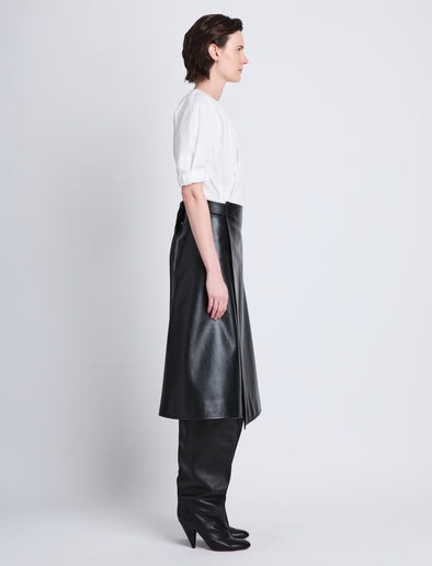 Side full length image of model wearing Georgia Top In Eco Poplin in WHITE