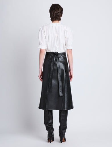Back full length image of model wearing Georgia Top In Eco Poplin in WHITE