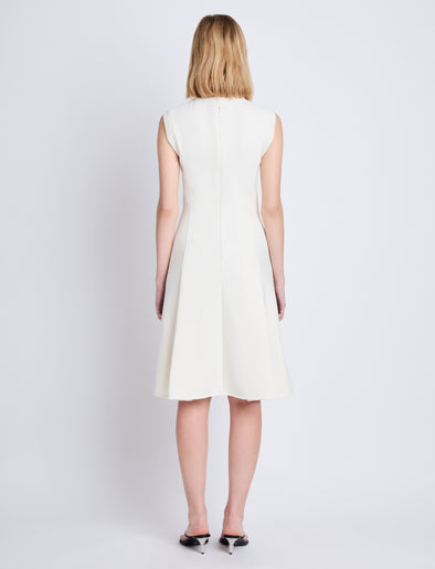 Back full length image of model wearing Kara Dress in ECRU
