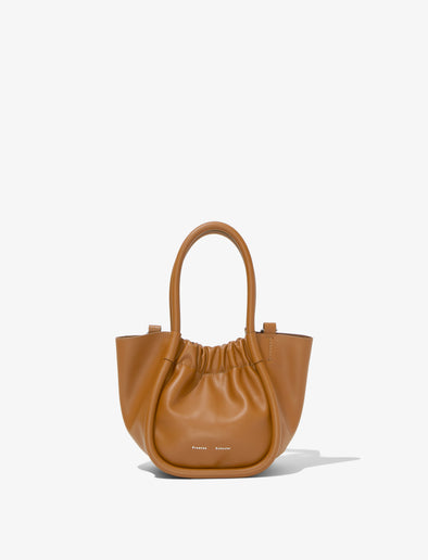 Front image of Extra Small Ruched Tote in COGNAC
