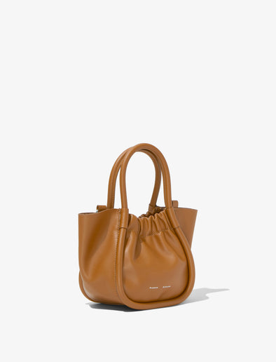 Side image of Extra Small Ruched Tote in COGNAC