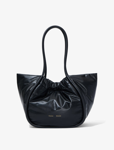 Front image of Large Puffy Nappa Ruched Tote in BLACK
