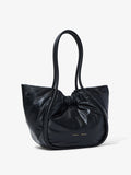 Side image of Large Puffy Nappa Ruched Tote in BLACK